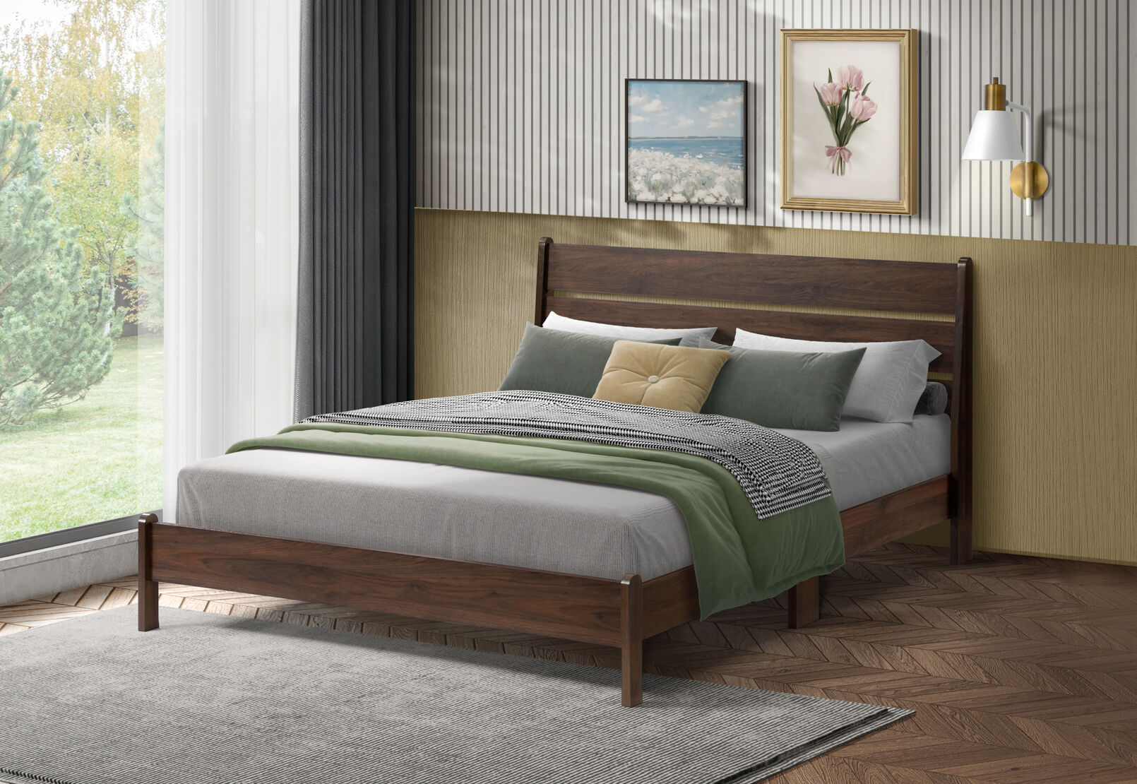 SAXTON DOUBLE BED DARK BROWN