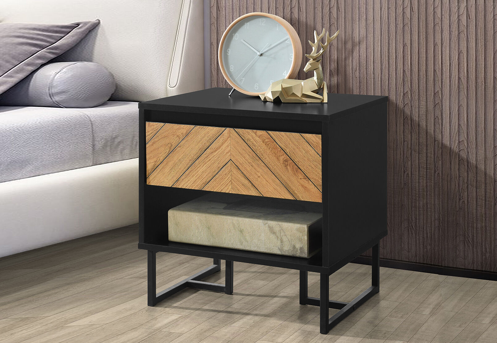RUSH BEDSIDE BLACK/OAK