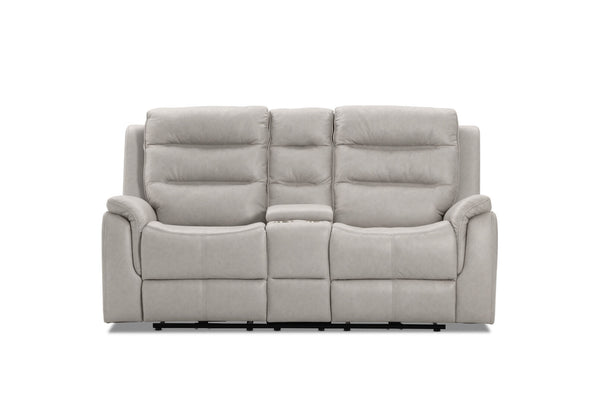 NADAL FABRIC 2 SEATER SOFA WITH ELECTRIC RECLINERS AND CONSOLE LIGHT GREY