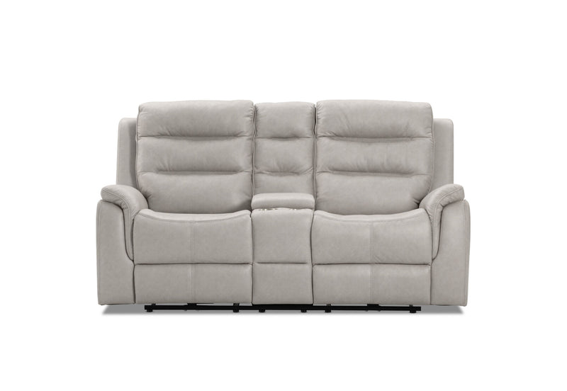 NADAL FABRIC 2 SEATER SOFA WITH ELECTRIC RECLINERS AND CONSOLE LIGHT GREY