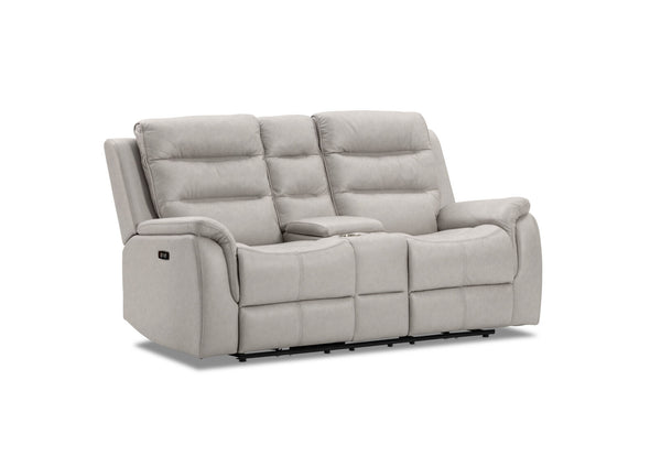 NADAL FABRIC 2 SEATER SOFA WITH ELECTRIC RECLINERS AND CONSOLE LIGHT GREY