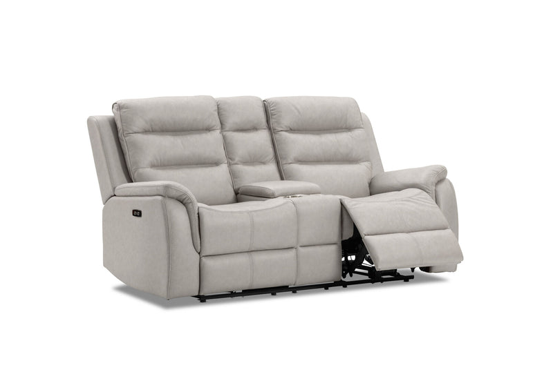 NADAL FABRIC 2 SEATER SOFA WITH ELECTRIC RECLINERS AND CONSOLE LIGHT GREY