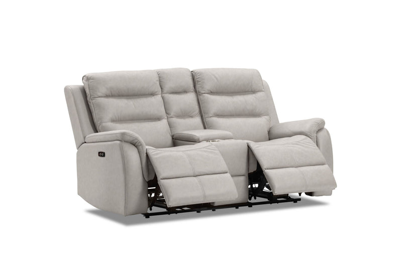 NADAL FABRIC 2 SEATER SOFA WITH ELECTRIC RECLINERS AND CONSOLE LIGHT GREY