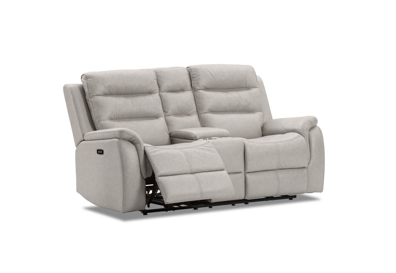 NADAL FABRIC 2 SEATER SOFA WITH ELECTRIC RECLINERS AND CONSOLE LIGHT GREY