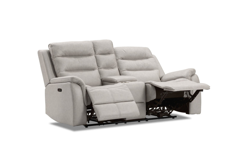 NADAL FABRIC 2 SEATER SOFA WITH ELECTRIC RECLINERS AND CONSOLE LIGHT GREY