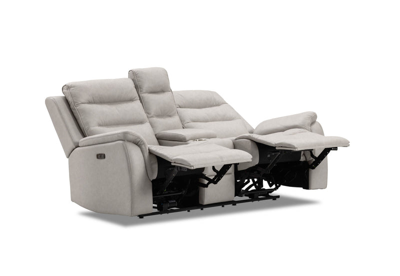 NADAL FABRIC 2 SEATER SOFA WITH ELECTRIC RECLINERS AND CONSOLE LIGHT GREY