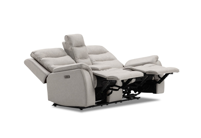 NADAL FABRIC 2 SEATER SOFA WITH ELECTRIC RECLINERS AND CONSOLE LIGHT GREY