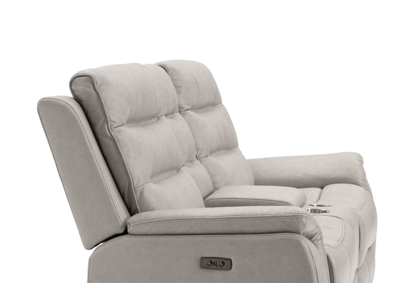 NADAL FABRIC 2 SEATER SOFA WITH ELECTRIC RECLINERS AND CONSOLE LIGHT GREY