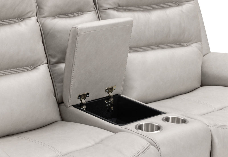 NADAL FABRIC 2 SEATER SOFA WITH ELECTRIC RECLINERS AND CONSOLE LIGHT GREY