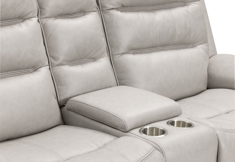 NADAL FABRIC 2 SEATER SOFA WITH ELECTRIC RECLINERS AND CONSOLE LIGHT GREY