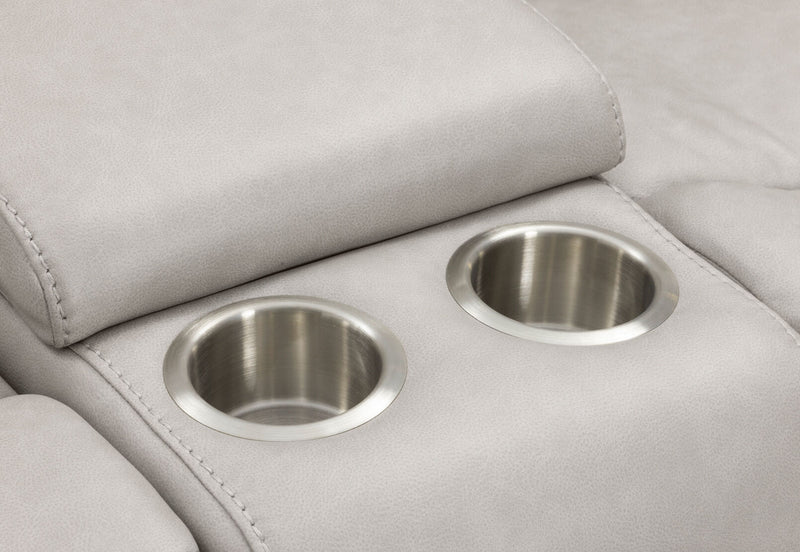 NADAL FABRIC 2 SEATER SOFA WITH ELECTRIC RECLINERS AND CONSOLE LIGHT GREY