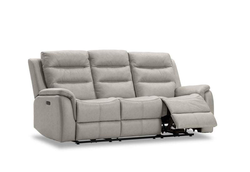 NADAL FABRIC 3 SEATER SOFA WITH 2 ELECTRIC RECLINERS LIGHT GREY