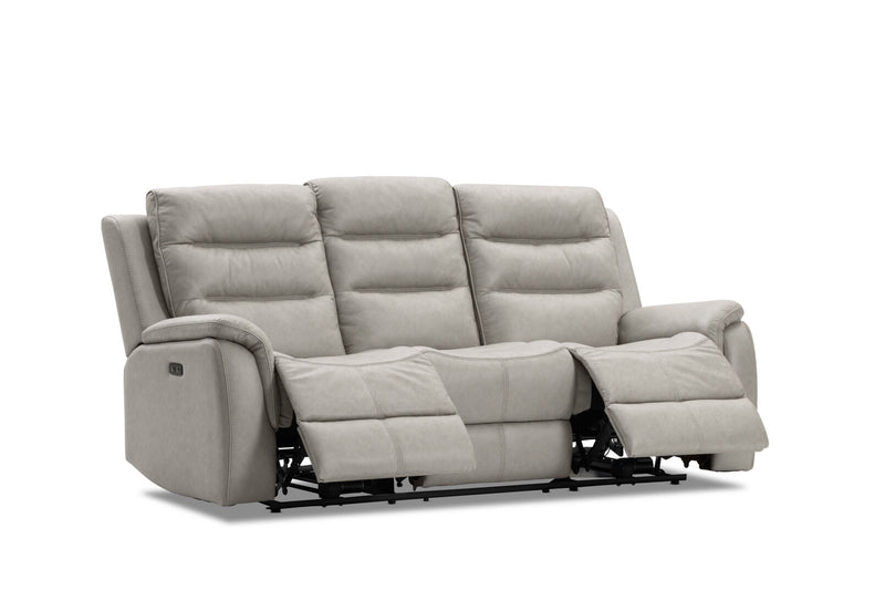 NADAL FABRIC 3 SEATER SOFA WITH 2 ELECTRIC RECLINERS LIGHT GREY