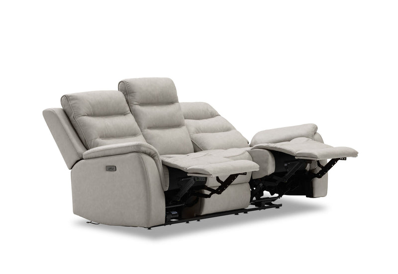 NADAL FABRIC 3 SEATER SOFA WITH 2 ELECTRIC RECLINERS LIGHT GREY