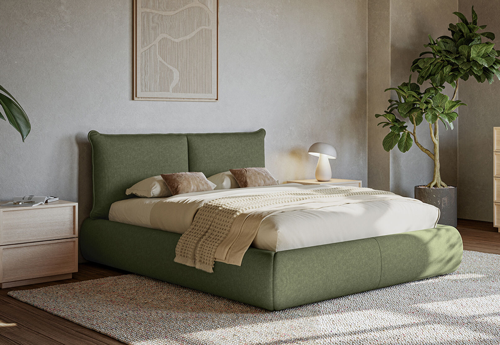 SAIGE QUEEN BED OLIVE GREEN