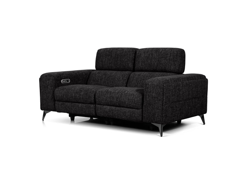 SINATRA FABRIC 2 SEATER WITH INBUILT ELECTRIC RECLINERS BLACK MICA