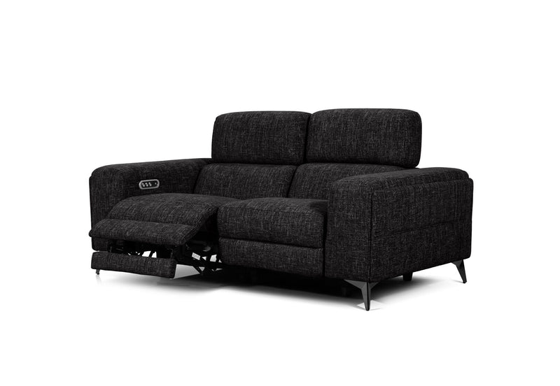 SINATRA FABRIC 2 SEATER WITH INBUILT ELECTRIC RECLINERS BLACK MICA
