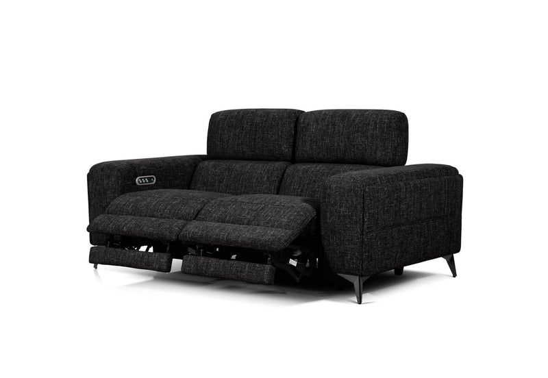 SINATRA FABRIC 2 SEATER WITH INBUILT ELECTRIC RECLINERS BLACK MICA