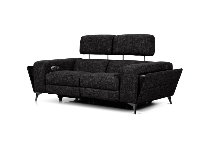 SINATRA FABRIC 2 SEATER WITH INBUILT ELECTRIC RECLINERS BLACK MICA