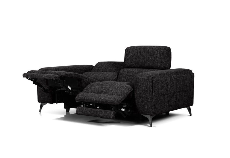SINATRA FABRIC 2 SEATER WITH INBUILT ELECTRIC RECLINERS BLACK MICA