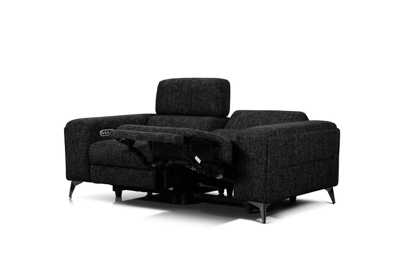 SINATRA FABRIC 2 SEATER WITH INBUILT ELECTRIC RECLINERS BLACK MICA