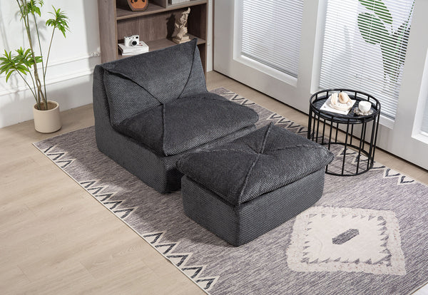 BRADLEY ACCENT CHAIR AND OTTOMAN DARK GREY