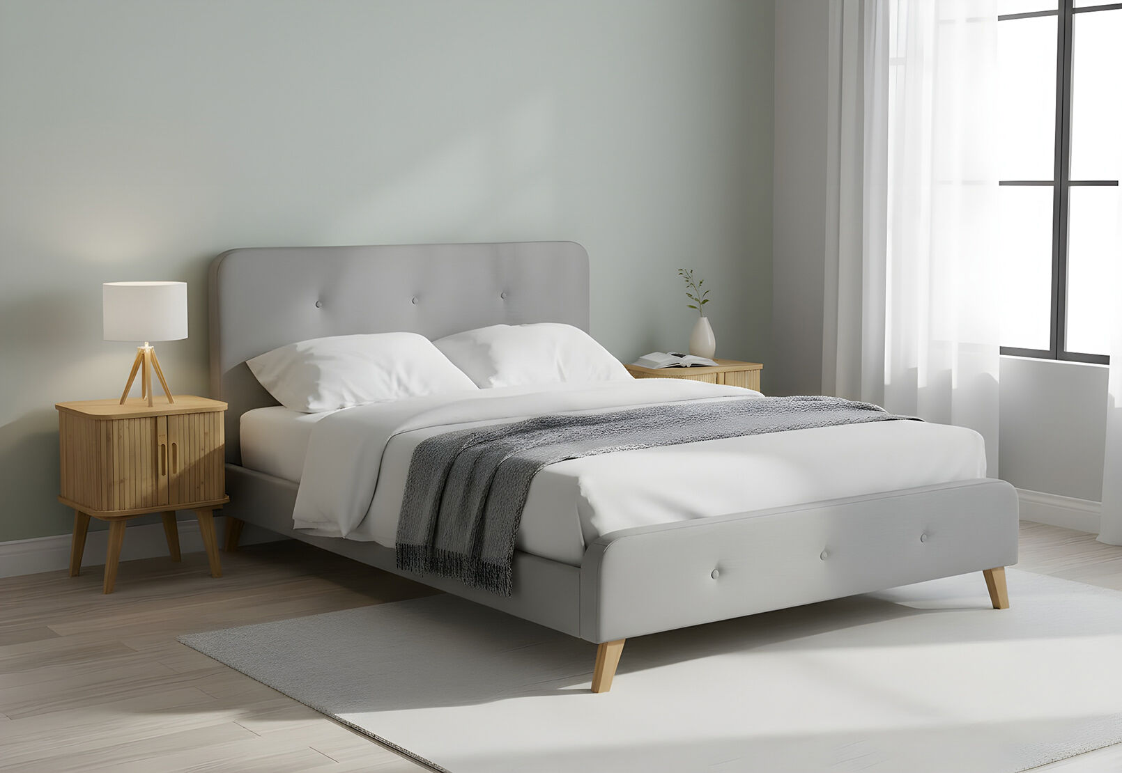 SADIE QUEEN BED LIGHT GREY