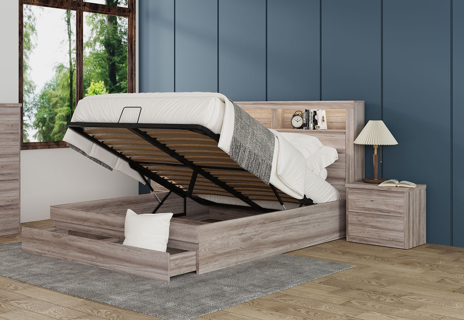 KINCAID QUEEN GAS LIFT BED NATURAL