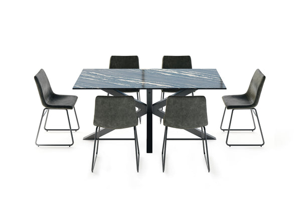 BRONTES 7 PIECE DINING SUITE WITH LOIRE DINING CHAIR  BLACK