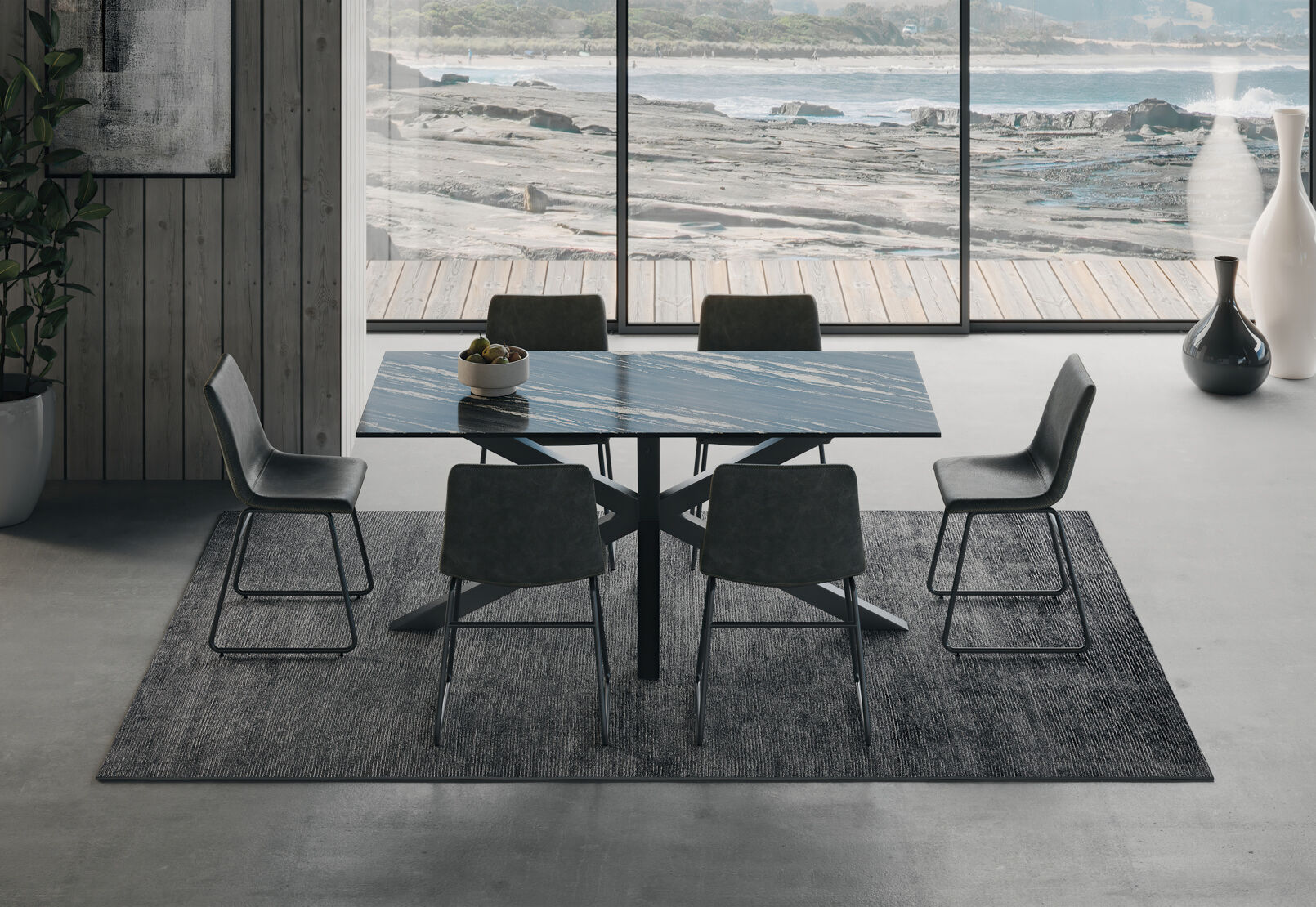 BRONTES 7 PIECE DINING SUITE WITH LOIRE DINING CHAIR  BLACK