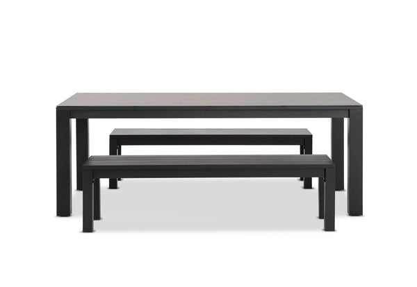 LA PALOMA 3 PIECE OUTDOOR DINING TABLE WITH NAVITI BENCH SETTING CHARCOAL