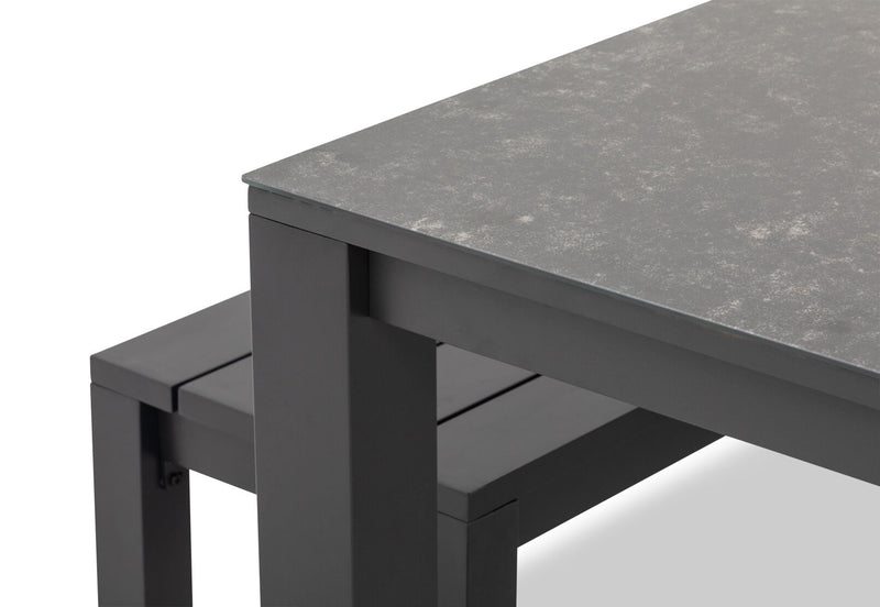 LA PALOMA 3 PIECE OUTDOOR DINING TABLE WITH NAVITI BENCH SETTING CHARCOAL