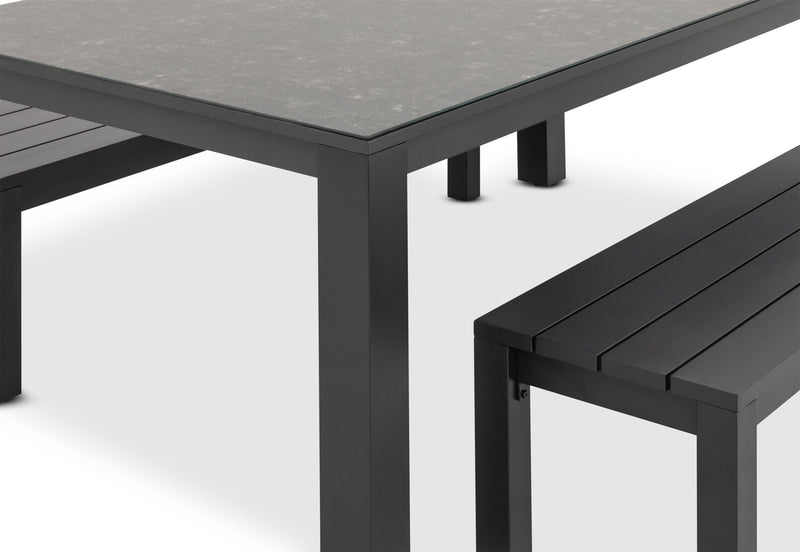 LA PALOMA 3 PIECE OUTDOOR DINING TABLE WITH NAVITI BENCH SETTING CHARCOAL