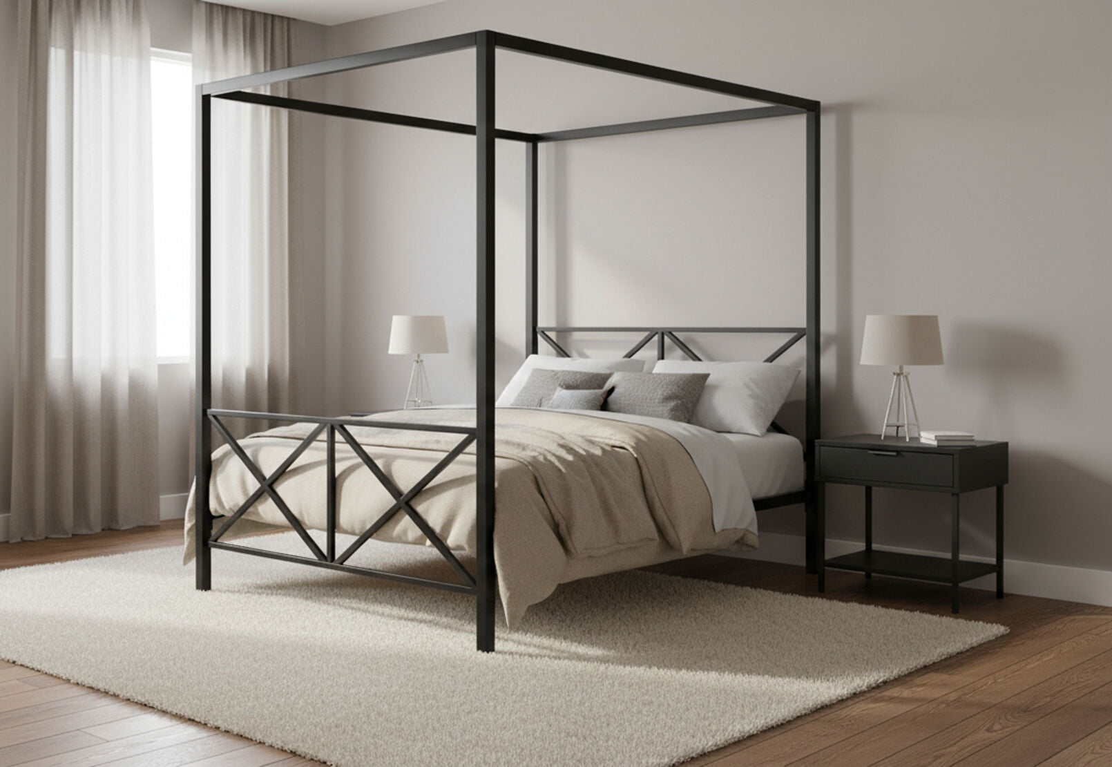 COFFEY 4 POST QUEEN BED BLACK