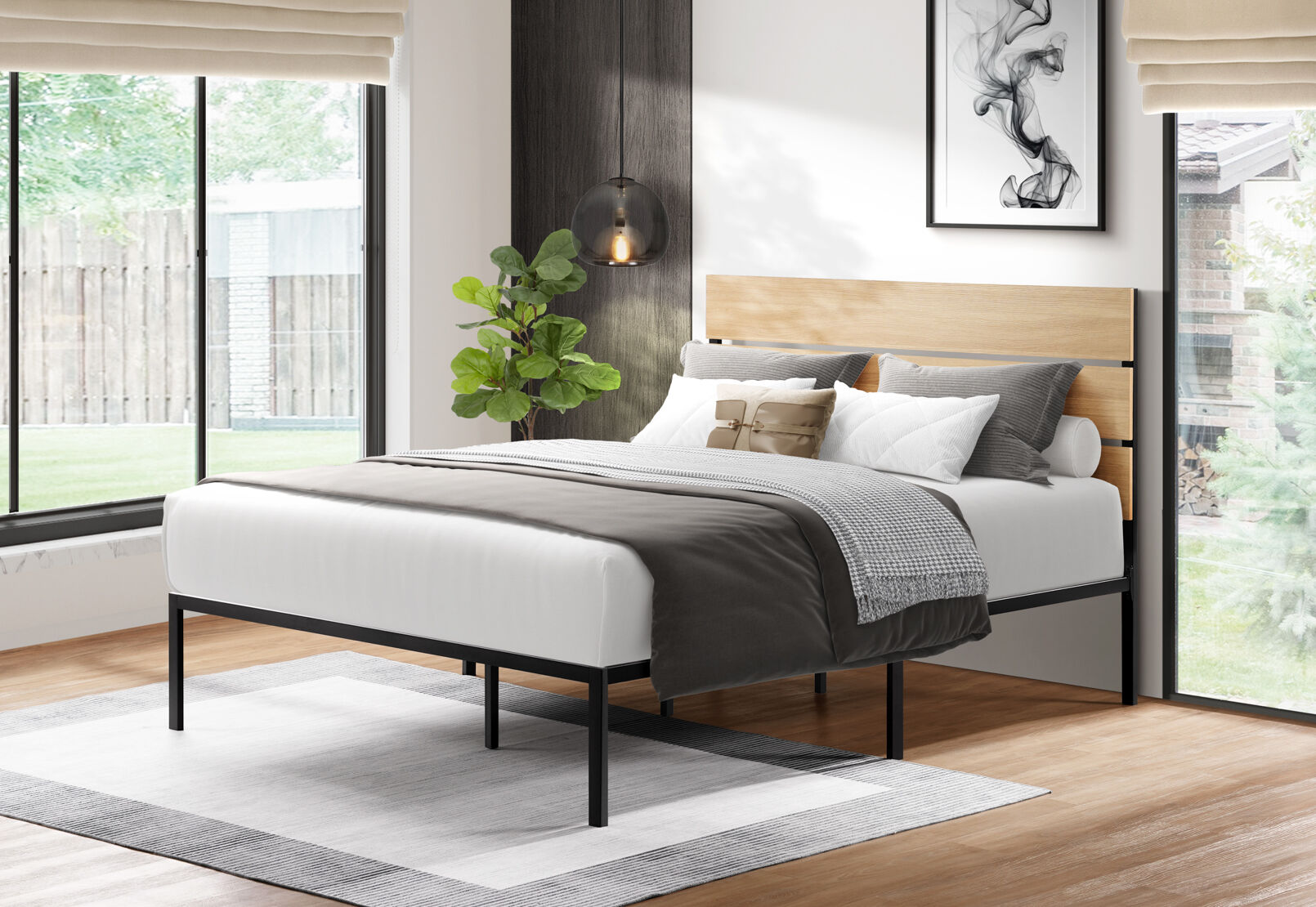 DENNIS QUEEN BED BLACK/NATURAL