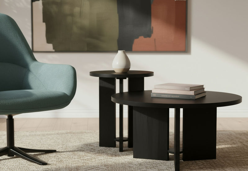 OLIVIER SET OF 2 COFFEE TABLES 	BLACK