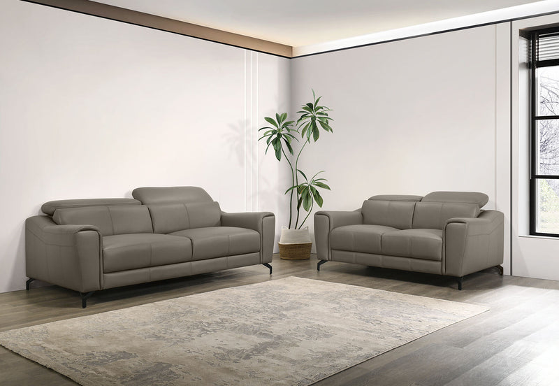 PELOSI LEATHER 3 SEATER SOFA 	MID GREY