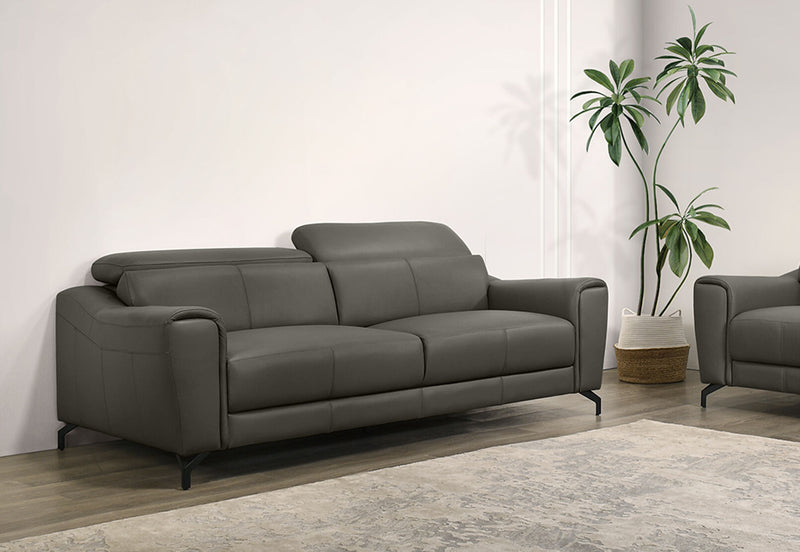 PELOSI LEATHER 3 SEATER SOFA 	DARK GREY