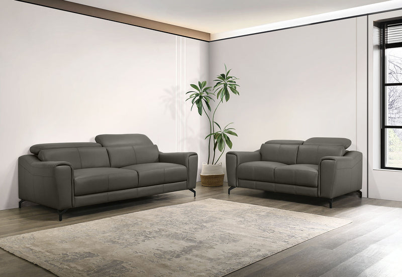 PELOSI LEATHER 3 SEATER SOFA 	DARK GREY
