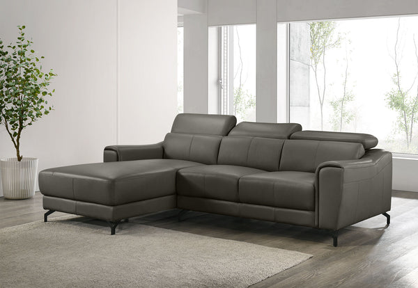 PELOSI LEATHER 3 SEATER LHF CHAISE MID GREY