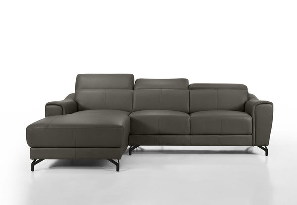 PELOSI LEATHER 3 SEATER LHF CHAISE MID GREY