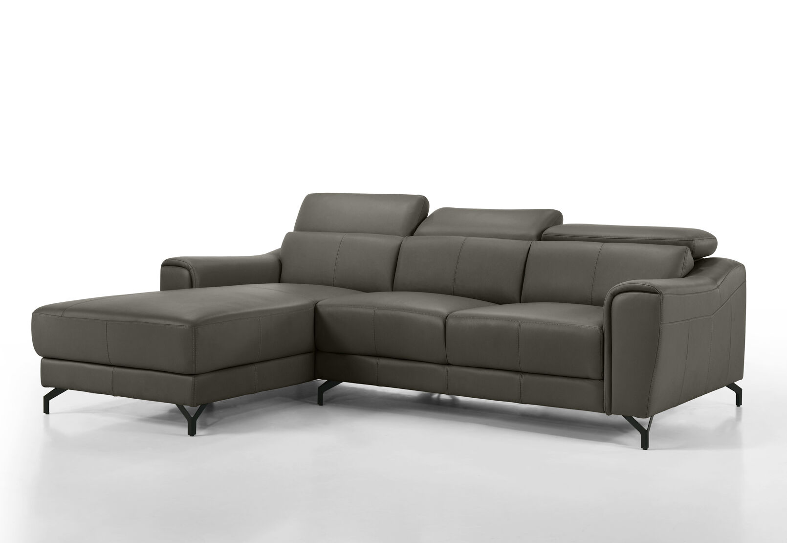 PELOSI LEATHER 3 SEATER LHF CHAISE MID GREY
