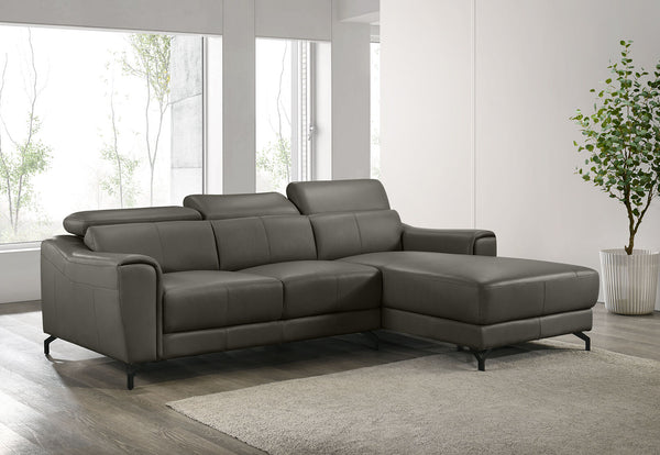 PELOSI LEATHER 3 SEATER RHF CHAISE MID GREY