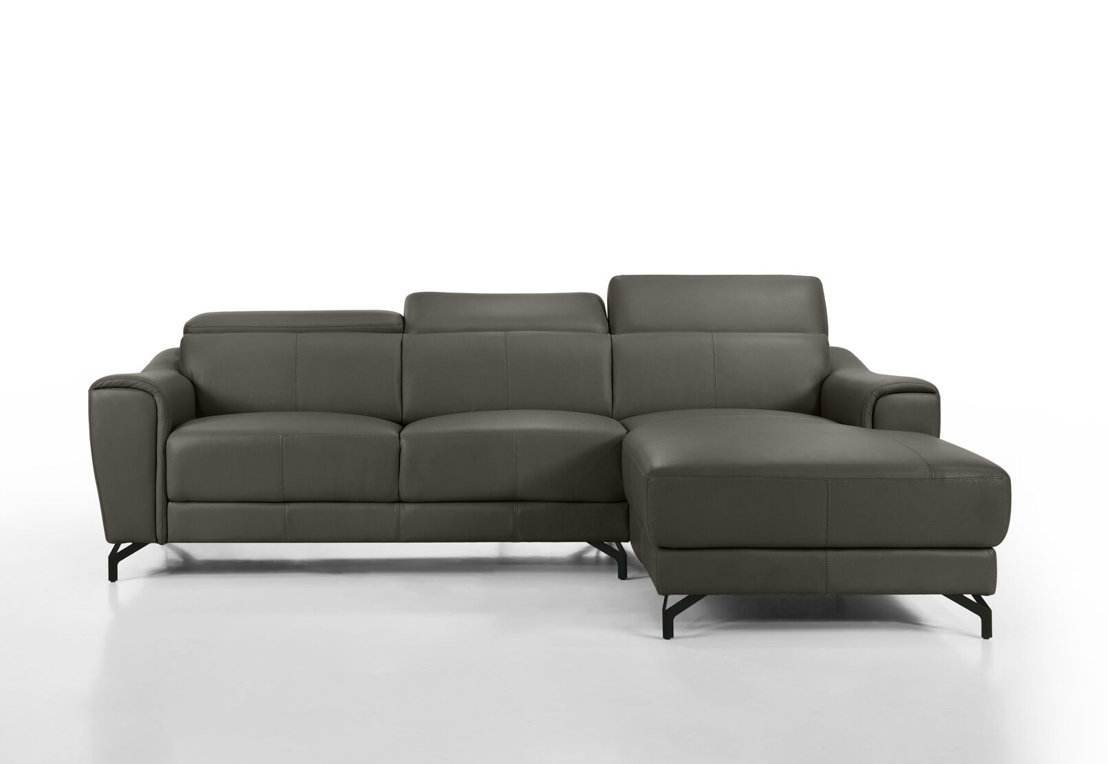 PELOSI LEATHER 3 SEATER RHF CHAISE MID GREY