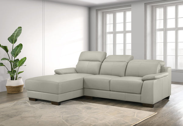ESCHER LEATHER 3 SEATER LHF CHAISE LIGHT GREY