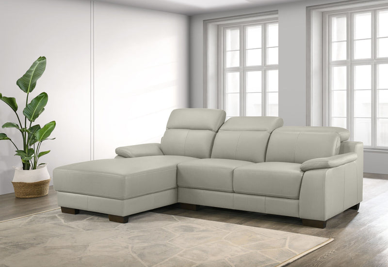 ESCHER LEATHER 3 SEATER LHF CHAISE LIGHT GREY