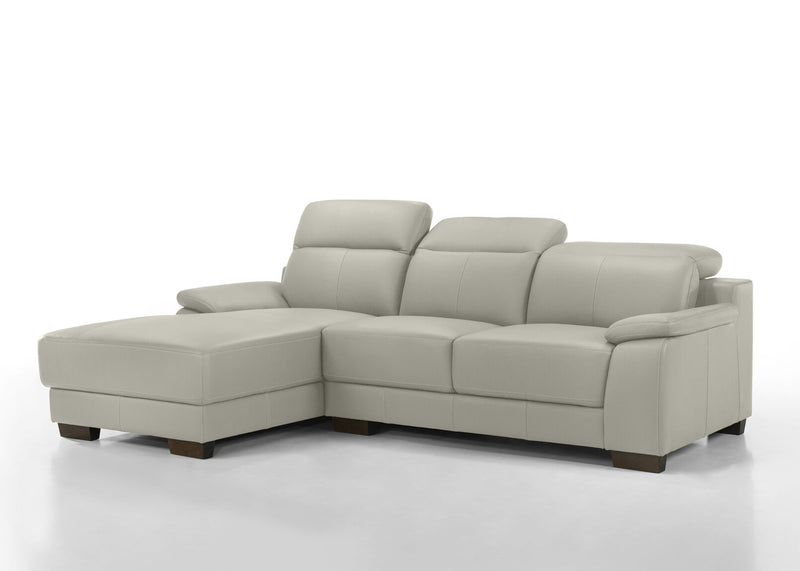 ESCHER LEATHER 3 SEATER LHF CHAISE LIGHT GREY