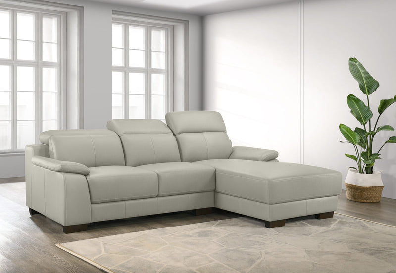 ESCHER LEATHER 3 SEATER RHF CHAISE LIGHT GREY