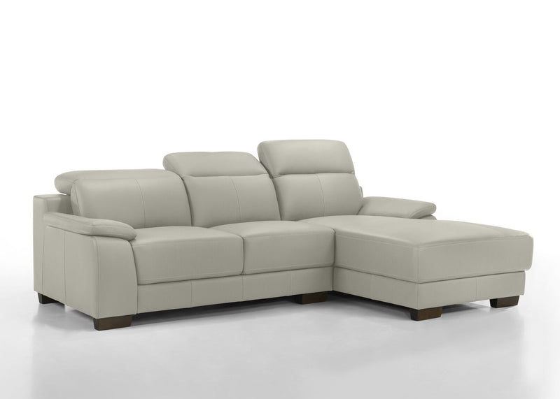 ESCHER LEATHER 3 SEATER RHF CHAISE LIGHT GREY