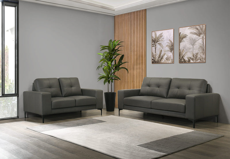 NEVILLE LEATHER 2 SEATER SOFA 	DARK GREY